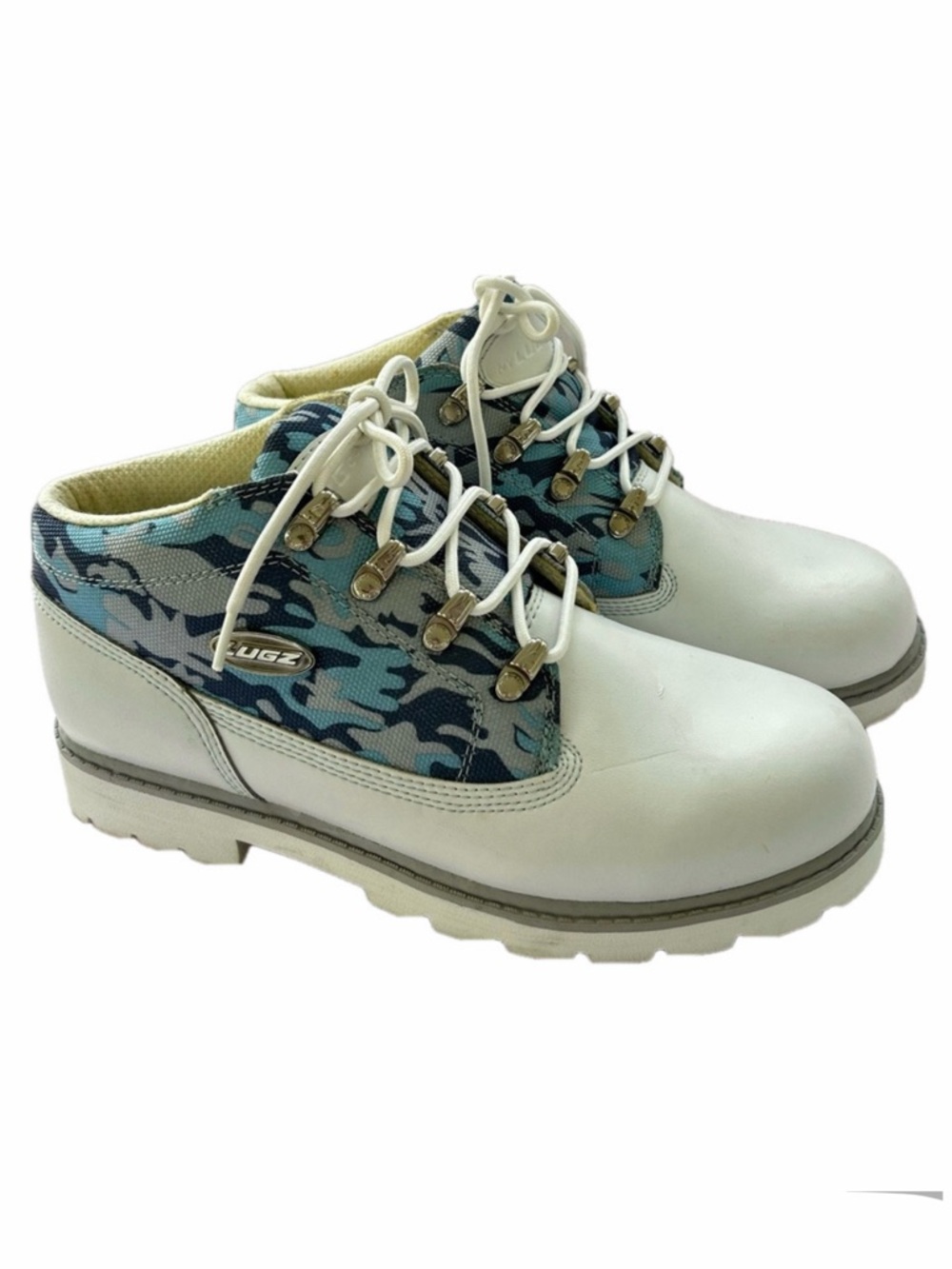 NY Lug Co Lugz Drifter Vintage White Blue Camo Size 10 Combat Booties Moto
